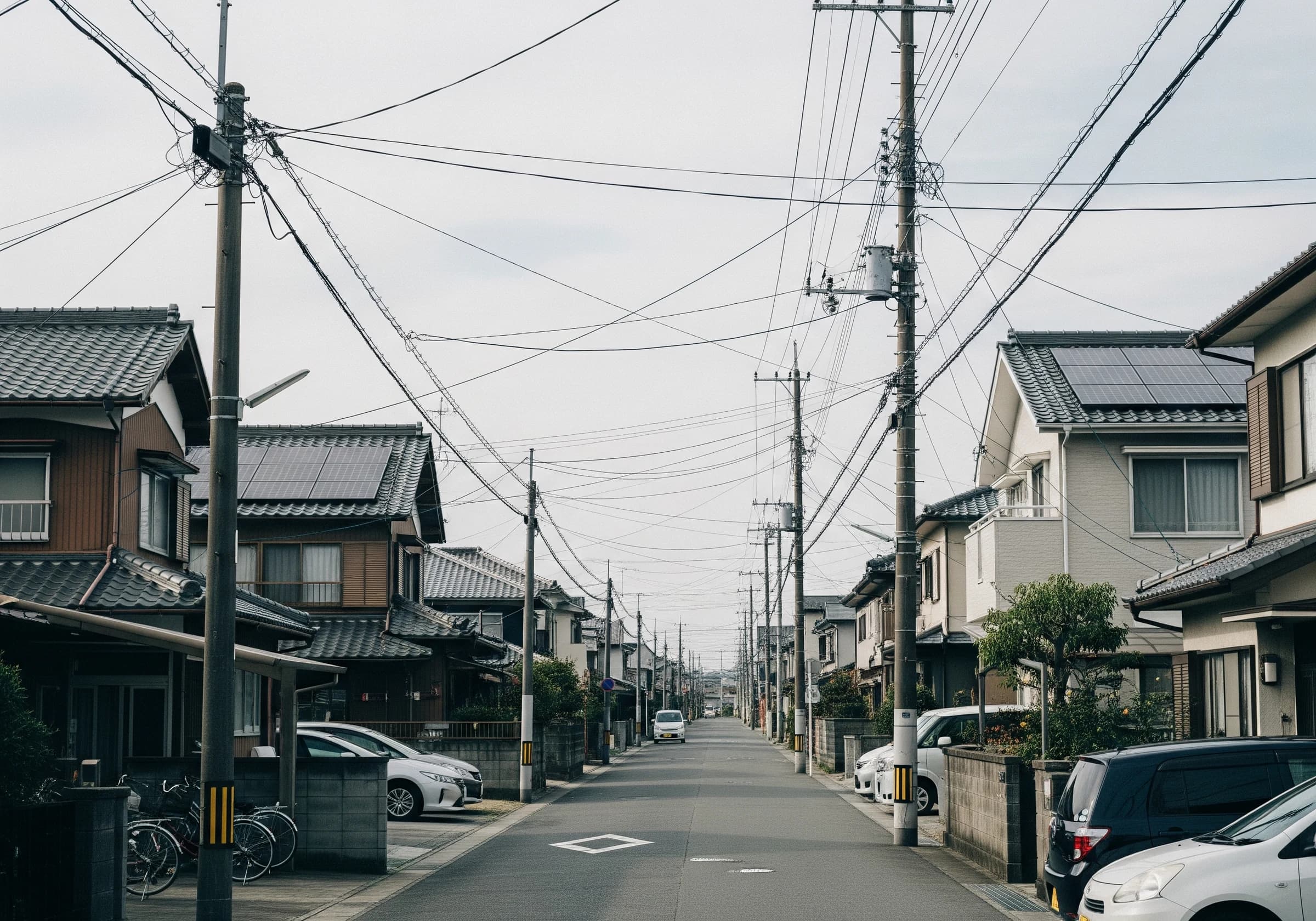 通信ケーブルが通る東海地方の住宅街の風景